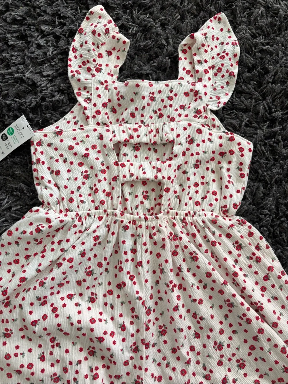 Girls White Romper with Red Floral Print